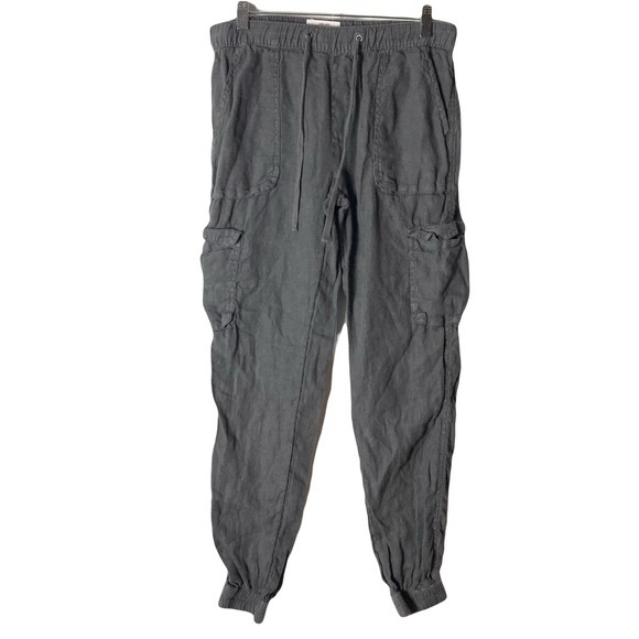 Nicole Miller Grey Linen Cargo Pants S Casual Summer Spring Beachy Utility Airy - Picture 1 of 5